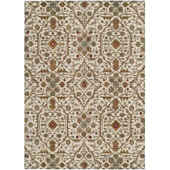 Ivory Brown And Red Floral Washable Indoor Outdoor Area Rug Photo 6