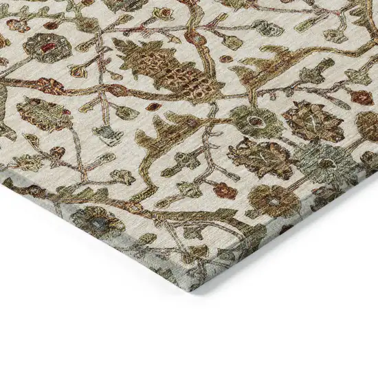 Ivory Brown And Red Floral Washable Indoor Outdoor Area Rug Photo 4