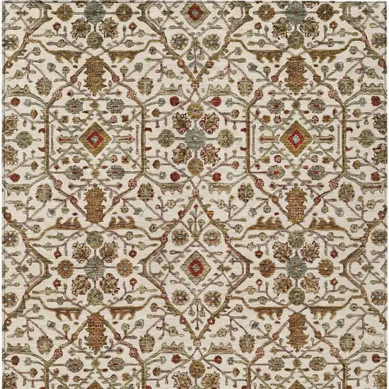 Ivory Brown And Red Floral Washable Indoor Outdoor Area Rug Photo 7