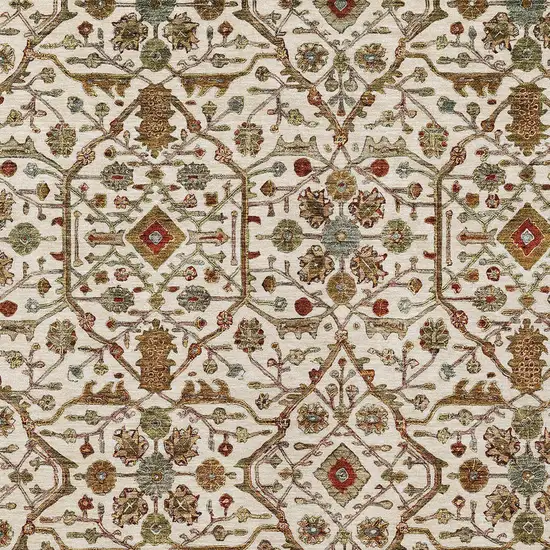 Ivory Brown And Red Floral Washable Indoor Outdoor Area Rug Photo 5