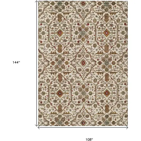 Ivory Brown And Red Floral Washable Indoor Outdoor Area Rug Photo 8