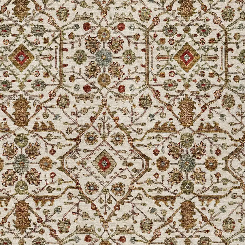 Ivory Brown And Red Floral Washable Indoor Outdoor Area Rug Photo 5
