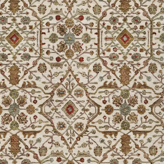 Ivory Brown And Red Floral Washable Indoor Outdoor Area Rug Photo 5