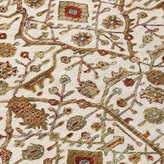 Ivory Brown And Red Floral Washable Indoor Outdoor Area Rug Photo 6