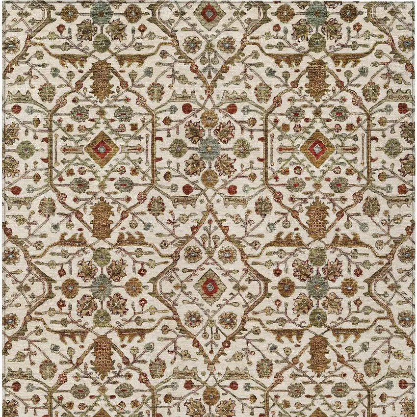 Ivory Brown And Red Floral Washable Indoor Outdoor Area Rug Photo 7