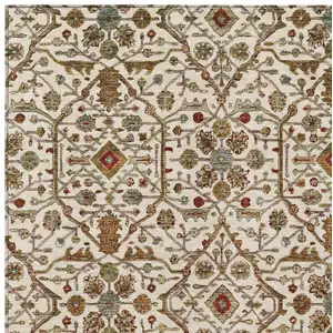 Photo of Ivory Brown And Red Floral Washable Indoor Outdoor Area Rug