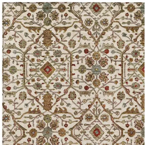 Ivory Brown And Red Floral Washable Indoor Outdoor Area Rug Photo 5