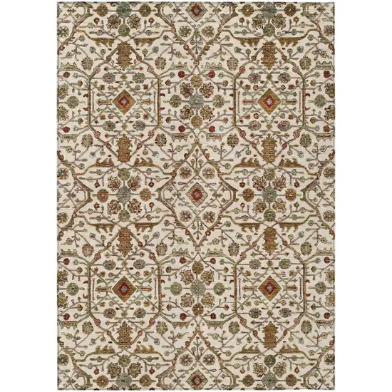 Ivory Brown And Red Floral Washable Indoor Outdoor Area Rug Photo 2