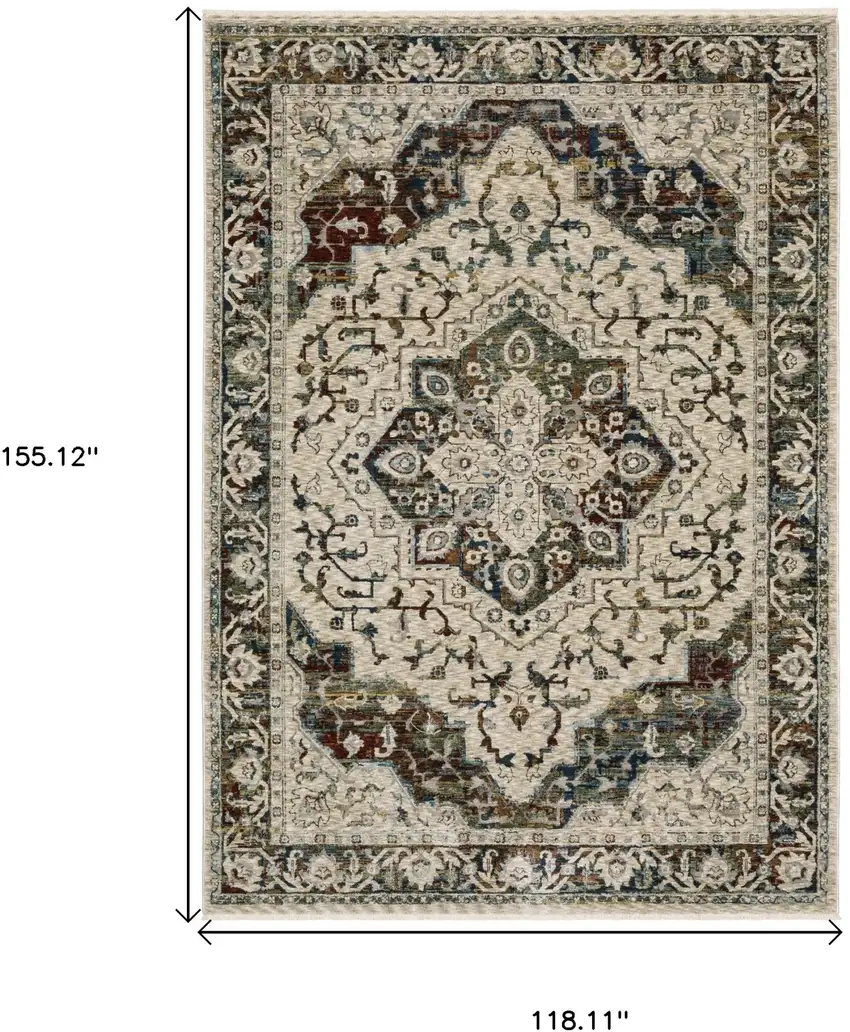 Ivory Brown And Red Medallion Area Rug With Fringe Photo 3