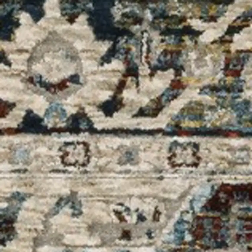 Ivory Brown And Red Medallion Area Rug With Fringe Photo 7