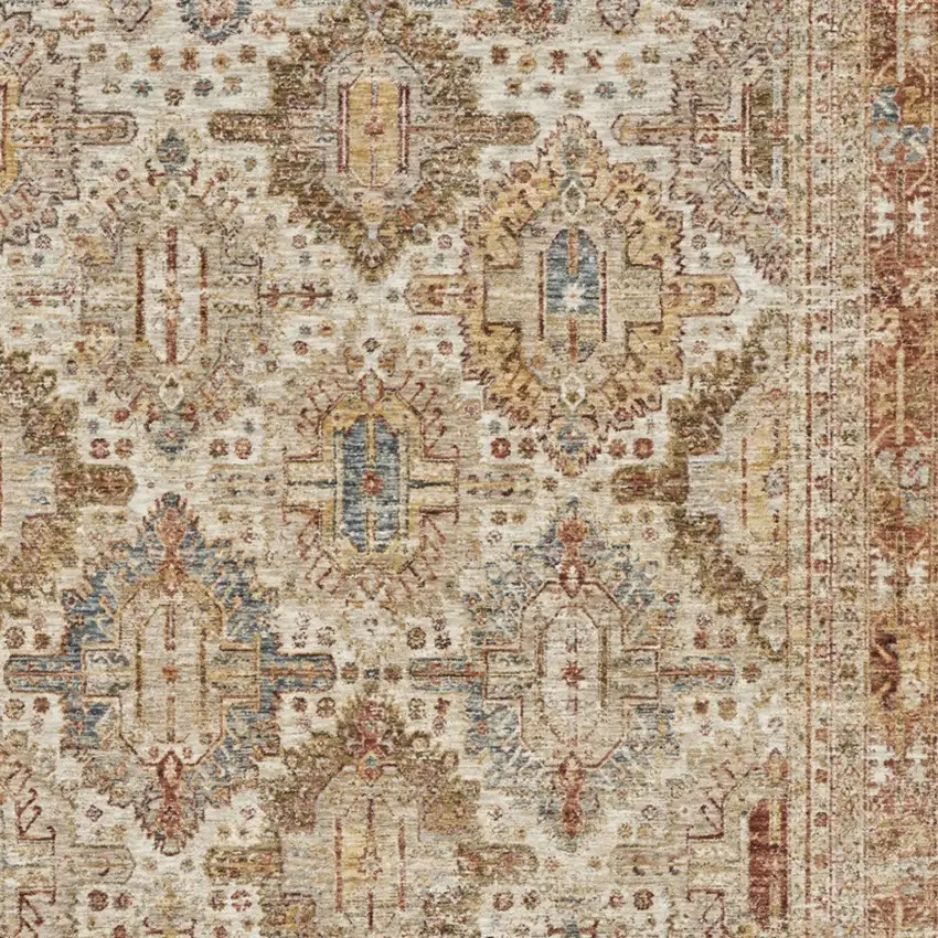 Ivory Brown And Yellow Geometric Distressed Area Rug Photo 8