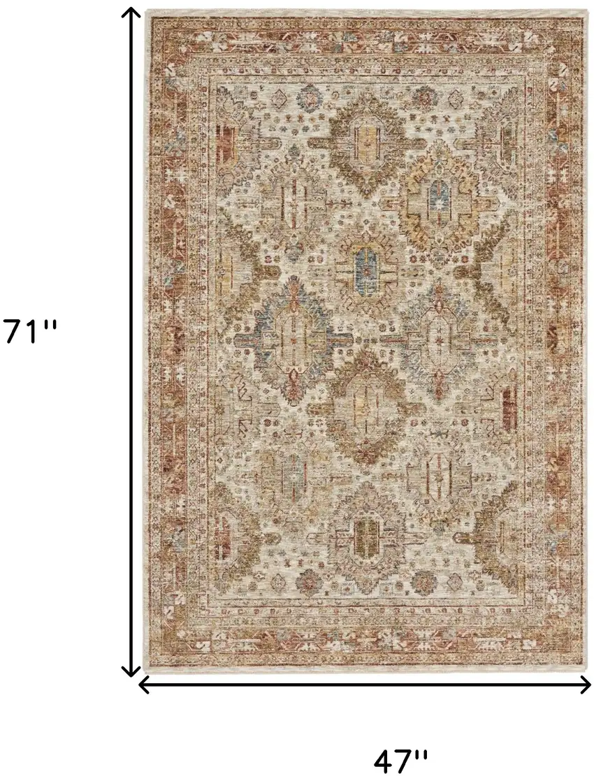 Ivory Brown And Yellow Geometric Distressed Area Rug Photo 3