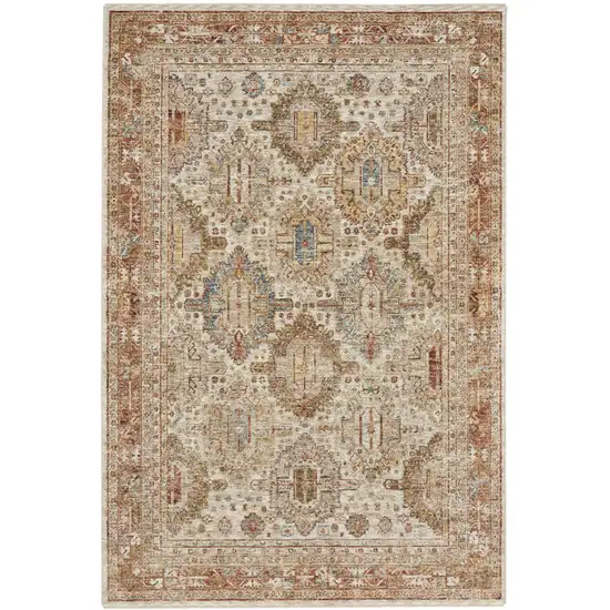 Ivory Brown And Yellow Geometric Distressed Area Rug Photo 2