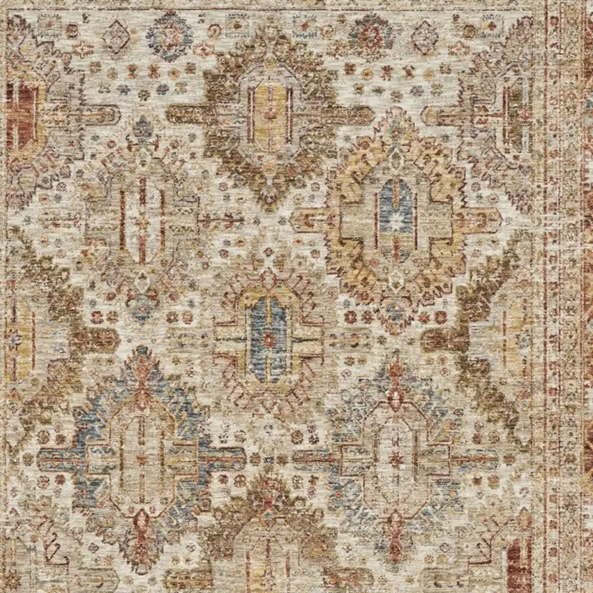 Ivory Brown And Yellow Geometric Distressed Area Rug Photo 3