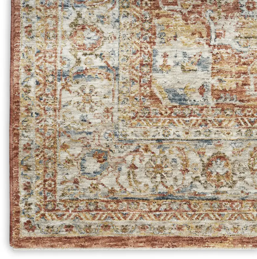 Ivory Brown And Yellow Oriental Distressed Area Rug Photo 9