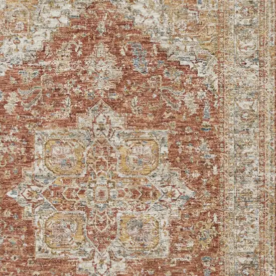 Ivory Brown And Yellow Oriental Distressed Area Rug Photo 6