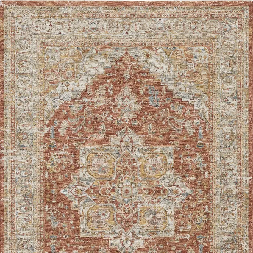 Ivory Brown And Yellow Oriental Distressed Area Rug Photo 7