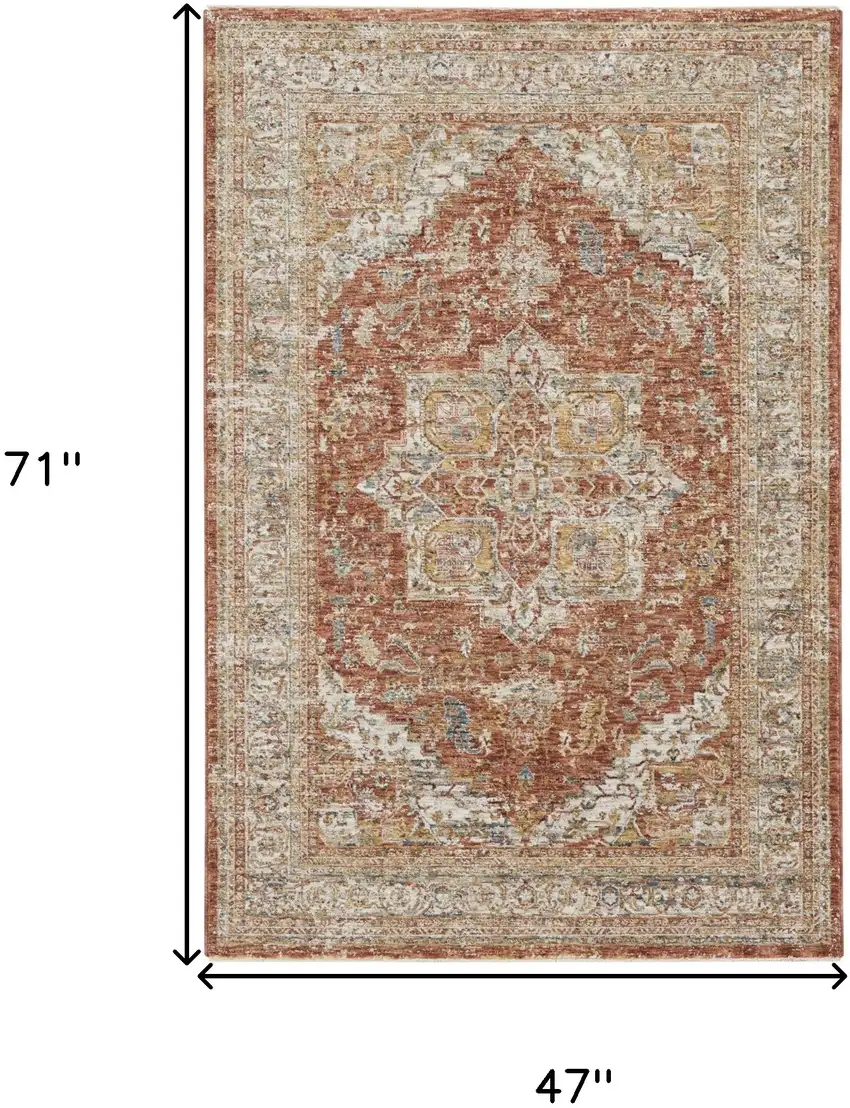 Ivory Brown And Yellow Oriental Distressed Area Rug Photo 3