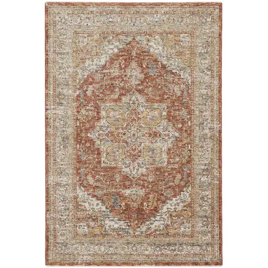 Ivory Brown And Yellow Oriental Distressed Area Rug Photo 5
