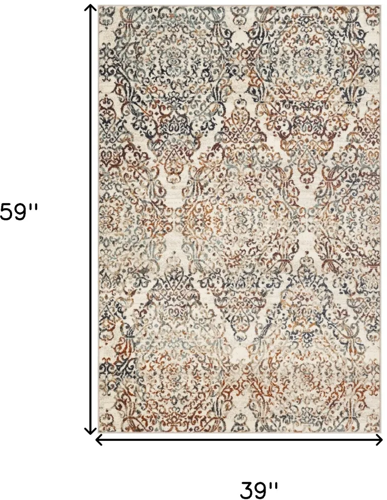 Ivory Brown Decorative Diamond Area Rug Photo 3