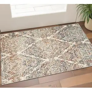 Photo of Ivory Brown Decorative Diamond Area Rug