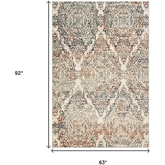 Ivory Rust And Green Oriental Area Rug Photo 3