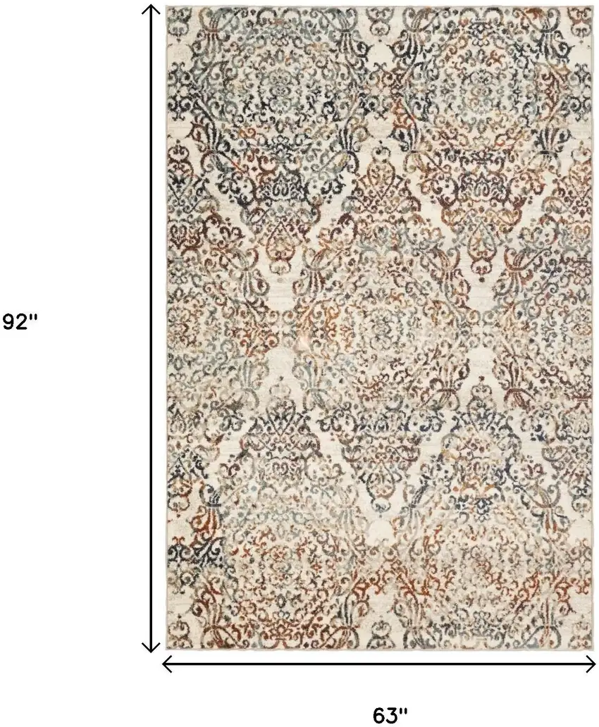Ivory Rust And Green Oriental Area Rug Photo 3