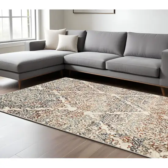 Ivory Rust And Green Oriental Area Rug Photo 1