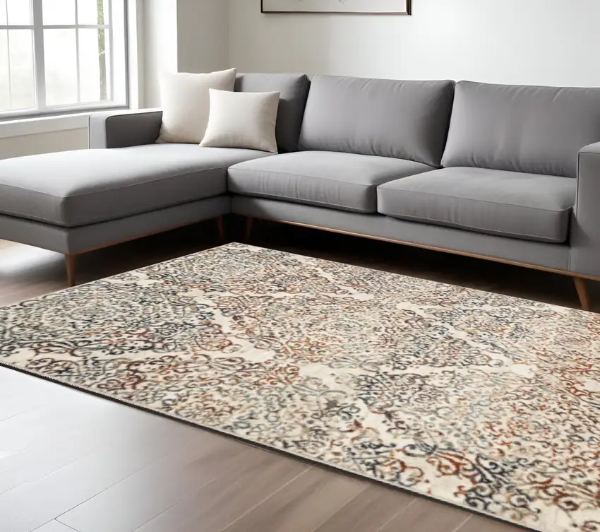 Ivory Rust And Green Oriental Area Rug Photo 1