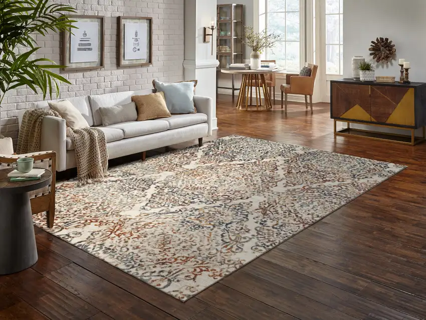 Ivory Brown Decorative Diamond Area Rug Photo 6