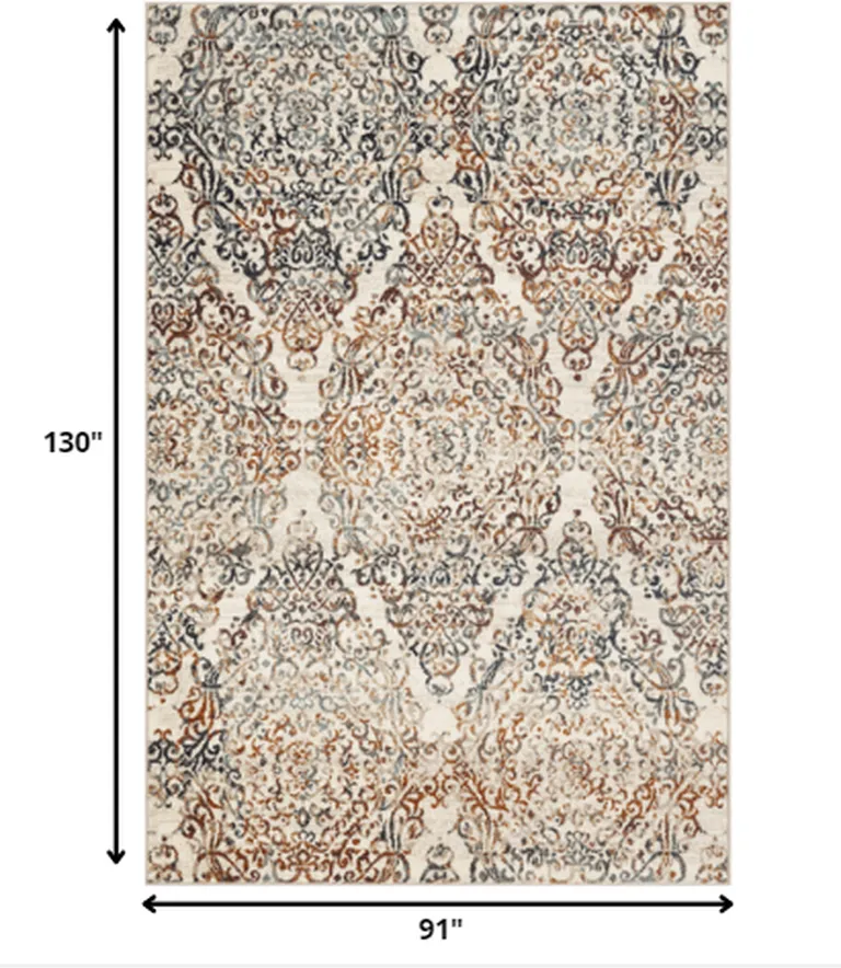 Ivory Brown Decorative Diamond Area Rug Photo 3