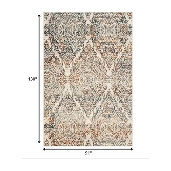 Ivory Brown Decorative Diamond Area Rug Photo 3