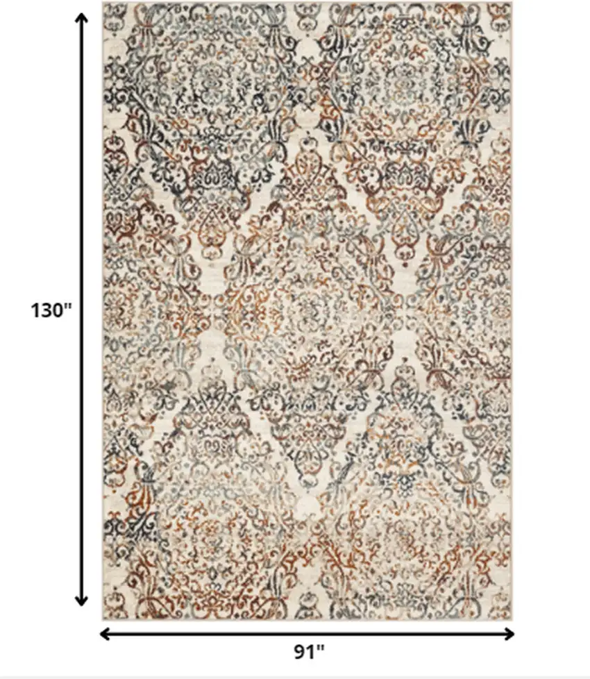 Ivory Brown Decorative Diamond Area Rug Photo 3