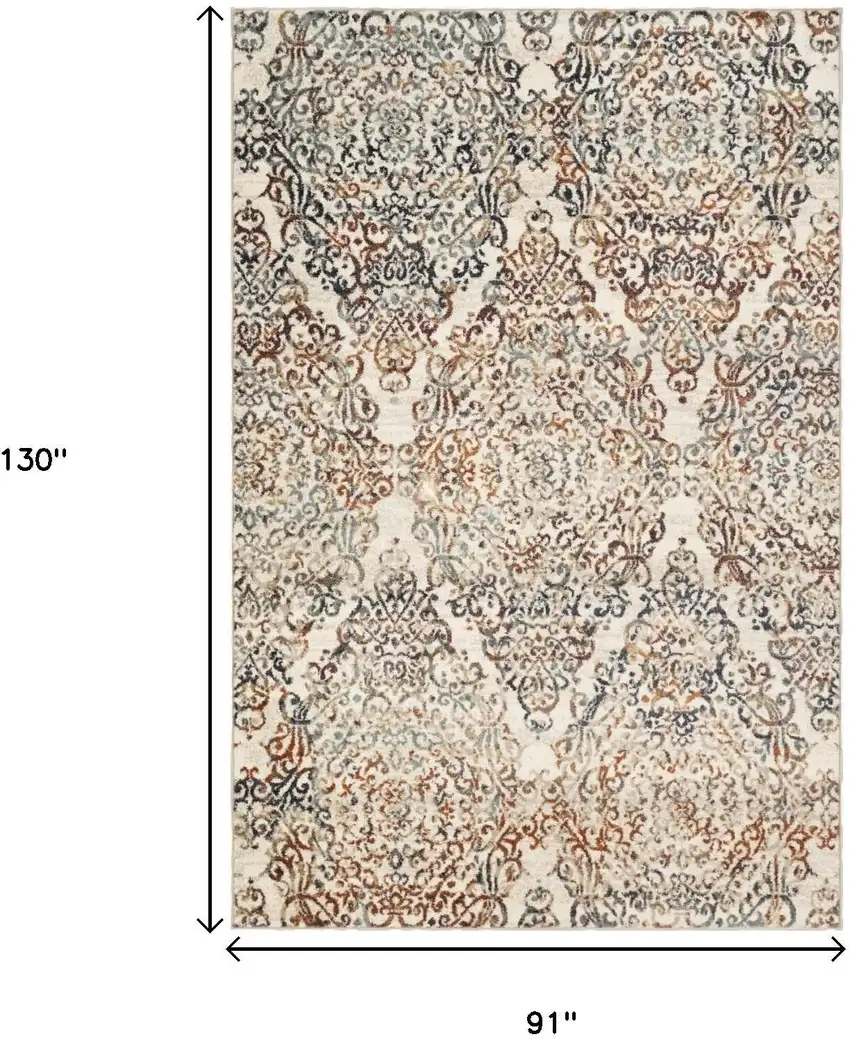 Ivory Rust And Green Oriental Area Rug Photo 3