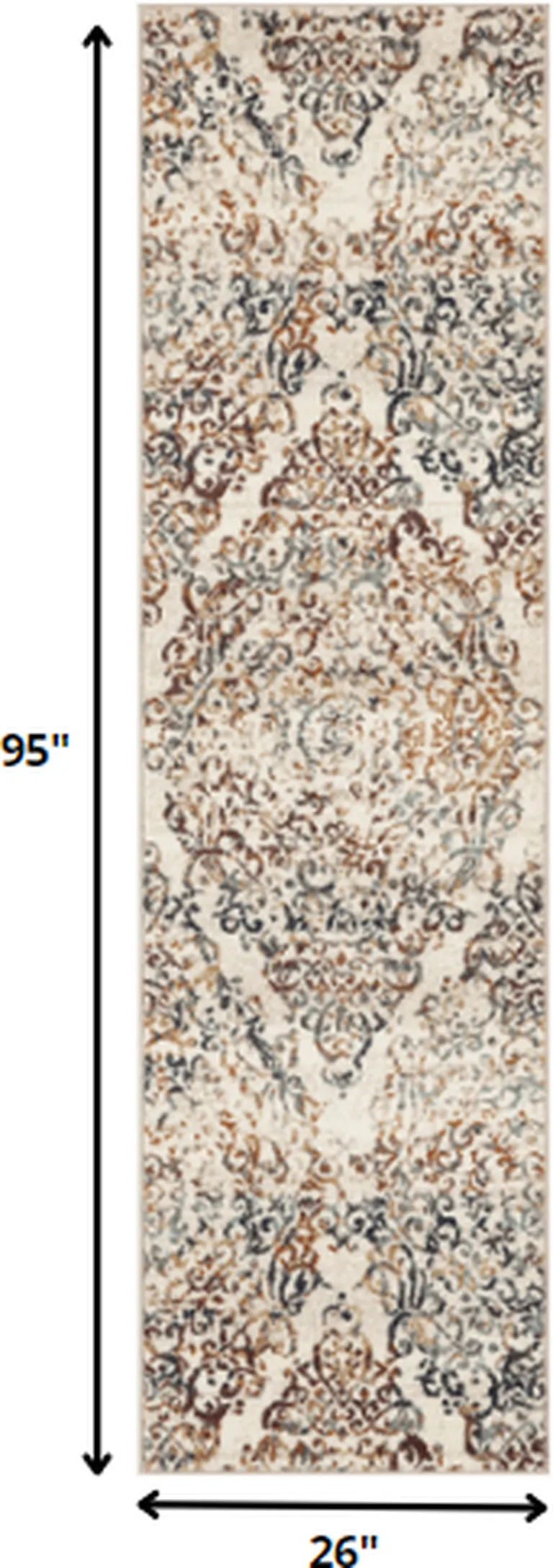 Ivory Brown Decorative Diamond Runner Rug Photo 3