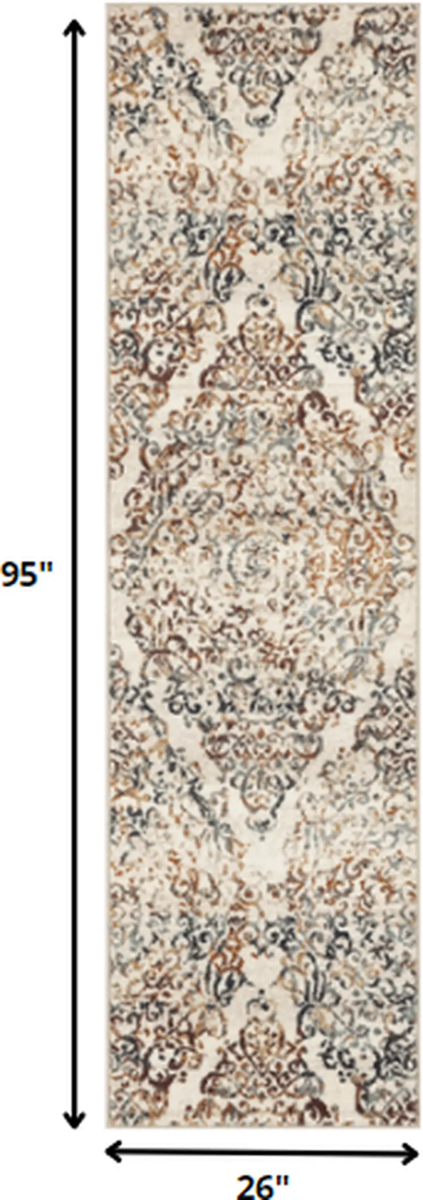 Ivory Brown Decorative Diamond Runner Rug Photo 3
