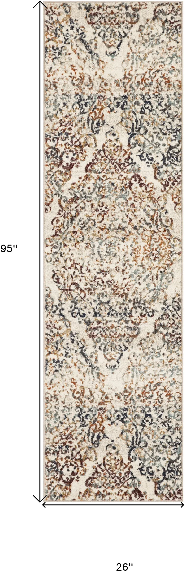 Ivory Brown Decorative Diamond Runner Rug Photo 5