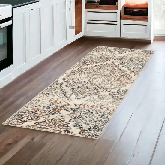 8' Ivory Oriental Dhurrie Runner Rug Photo 1