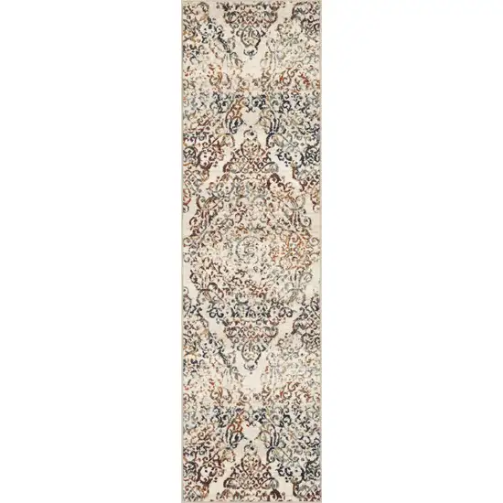 Ivory Brown Decorative Diamond Runner Rug Photo 1