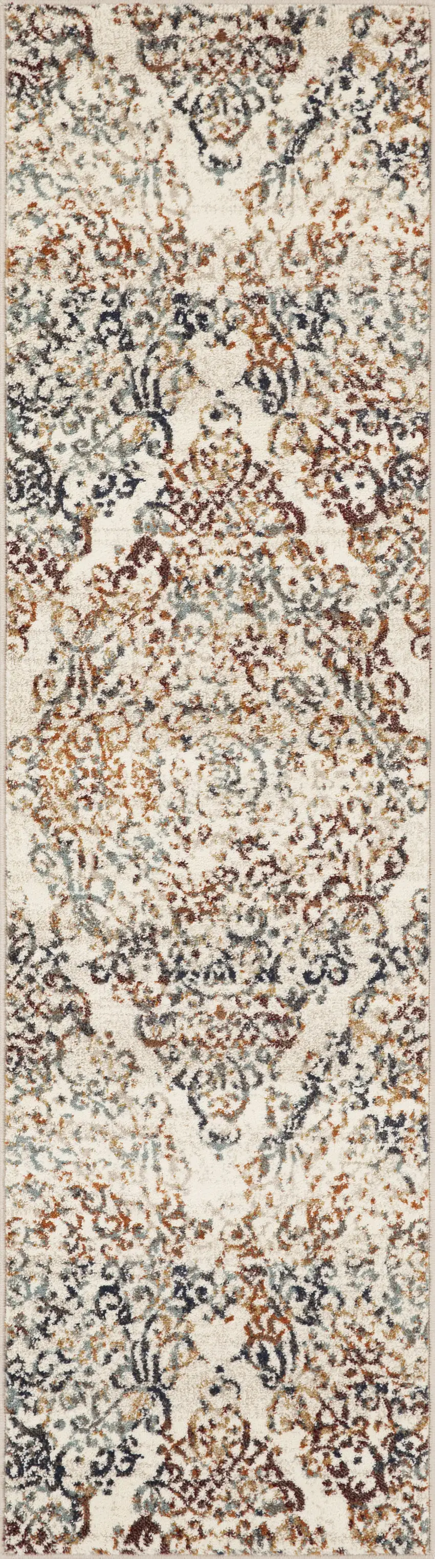 8' Ivory Rust And Green Oriental Runner Rug Photo 7