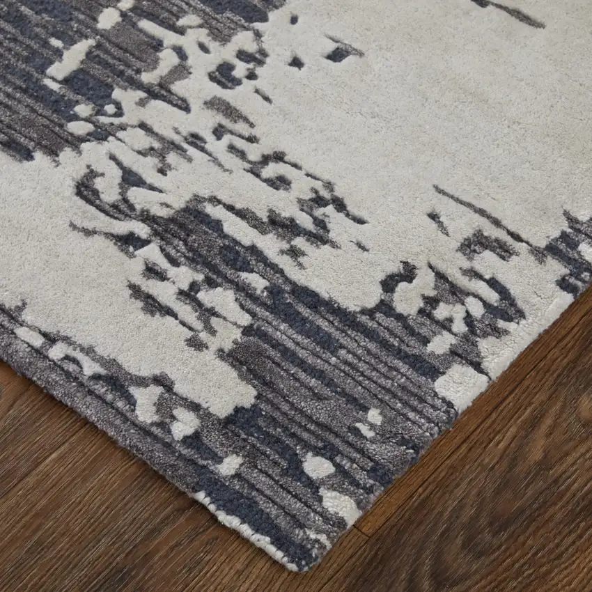 Ivory Brown and Blue Abstract Hand Tufted Area Rug Photo 9
