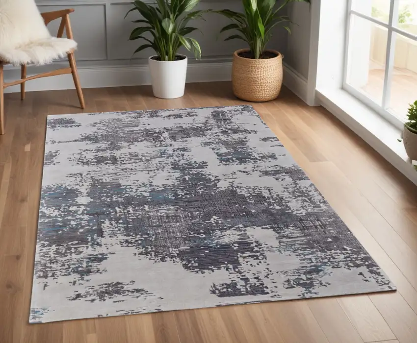 Ivory Brown and Blue Abstract Hand Tufted Area Rug Photo 1