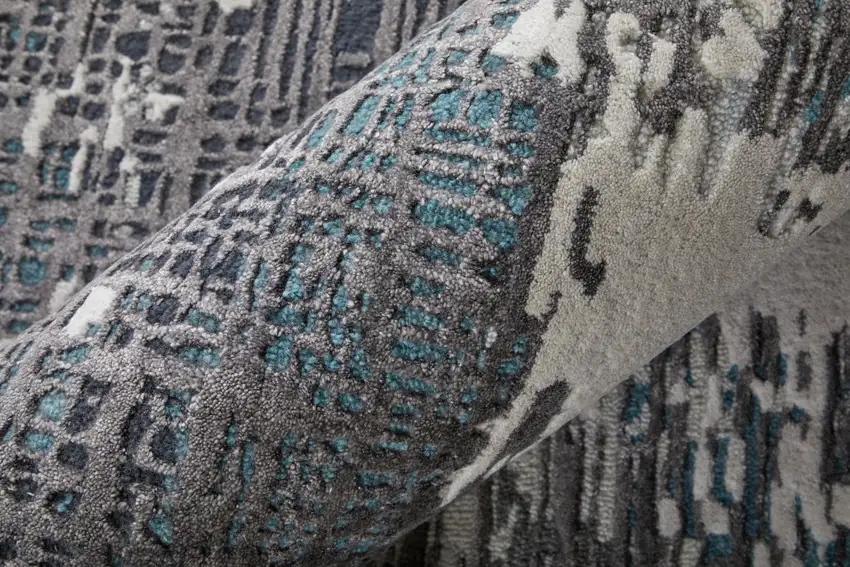 Ivory Brown and Blue Abstract Hand Tufted Area Rug Photo 6