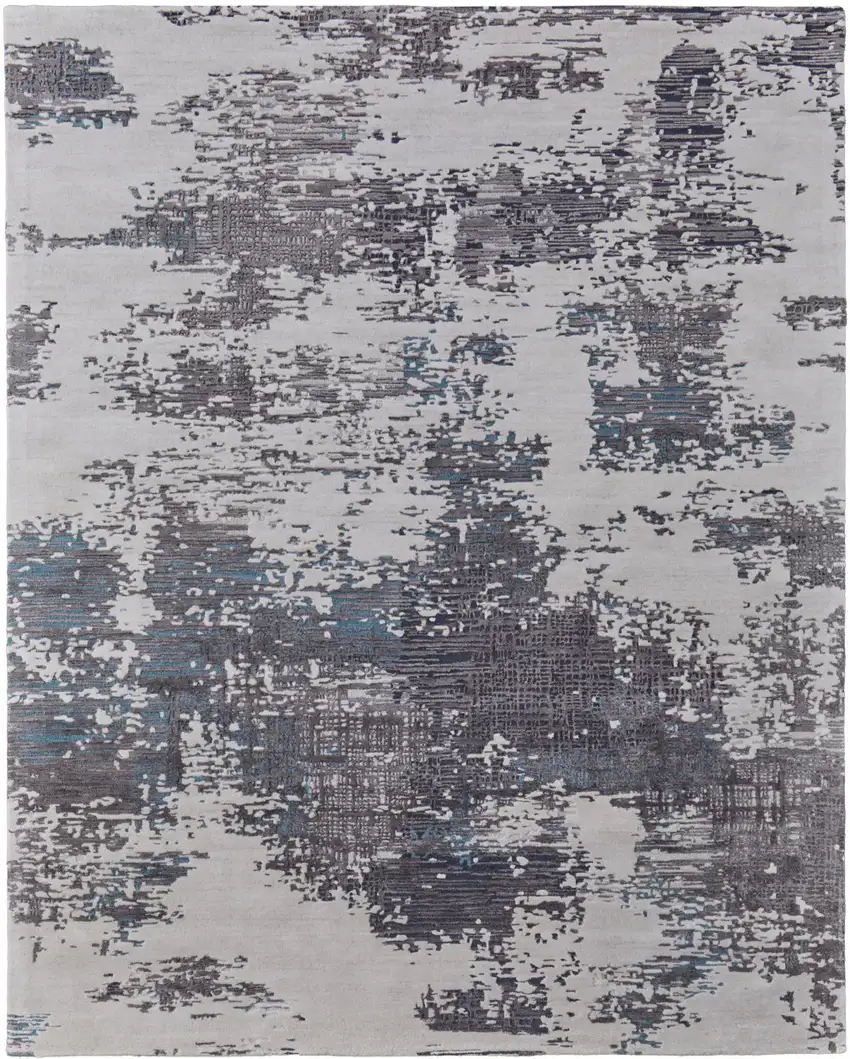 Ivory Brown and Blue Abstract Hand Tufted Area Rug Photo 2