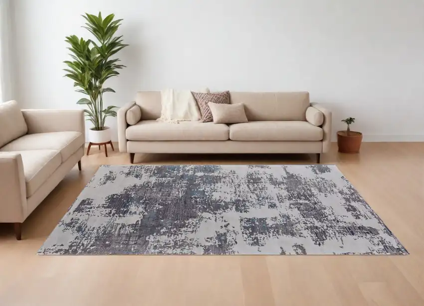 Ivory Brown and Blue Abstract Hand Tufted Area Rug Photo 1