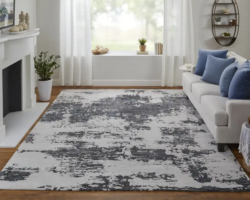 Ivory Brown and Blue Abstract Hand Tufted Area Rug Photo 9