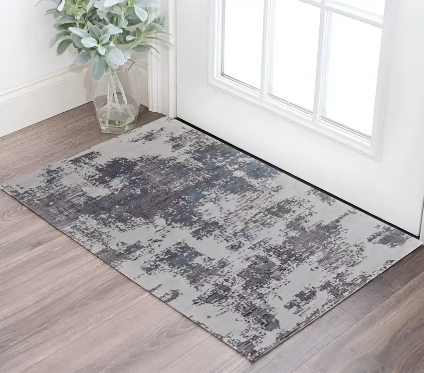 Ivory Brown and Blue Abstract Hand Tufted Area Rug Photo 1