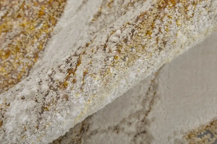 Ivory Brown and Gold Abstract Power Loom Area Rug Photo 4