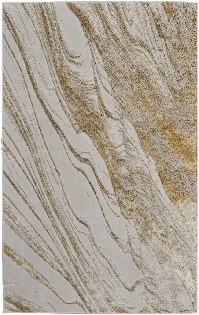 Ivory Brown and Gold Abstract Power Loom Area Rug Photo 1