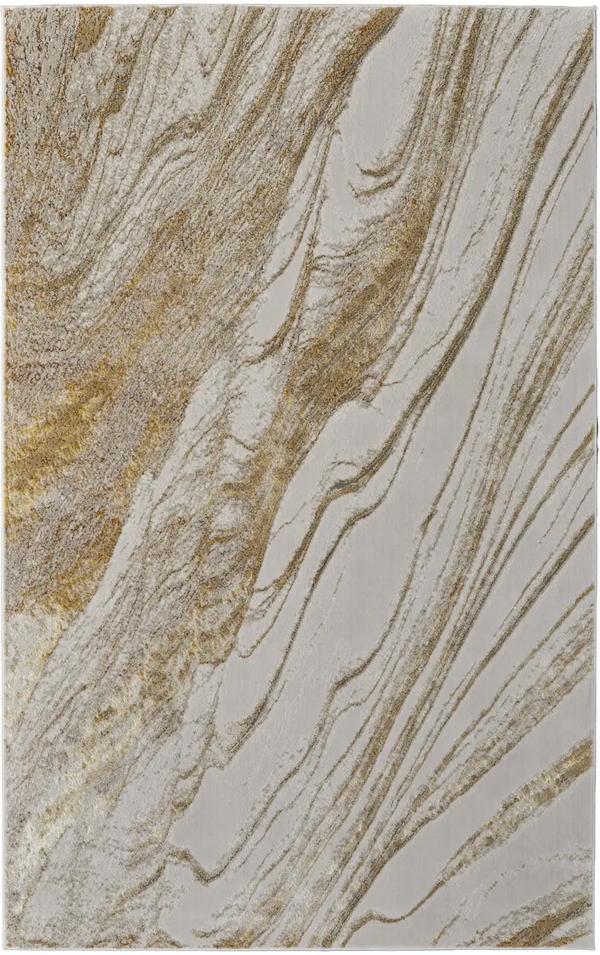 Ivory Brown and Gold Abstract Power Loom Area Rug Photo 3